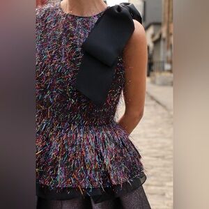 Halogen Multicolor Textured Dress with Black Bow